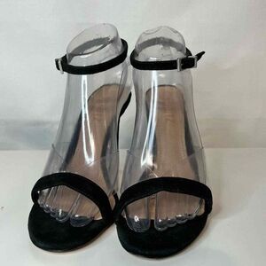 Schutz‎ Laurence Sandals Women 8B Black Clear Vinyl Suede Stiletto Heels Formal